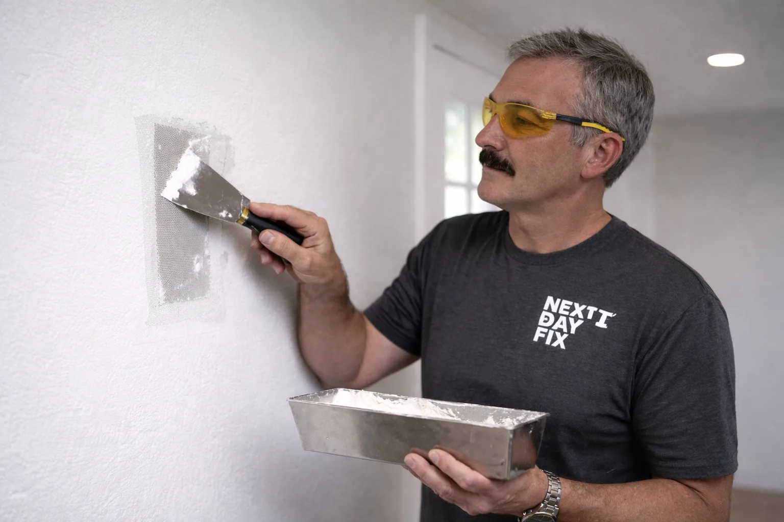 Drywall repair work in progress